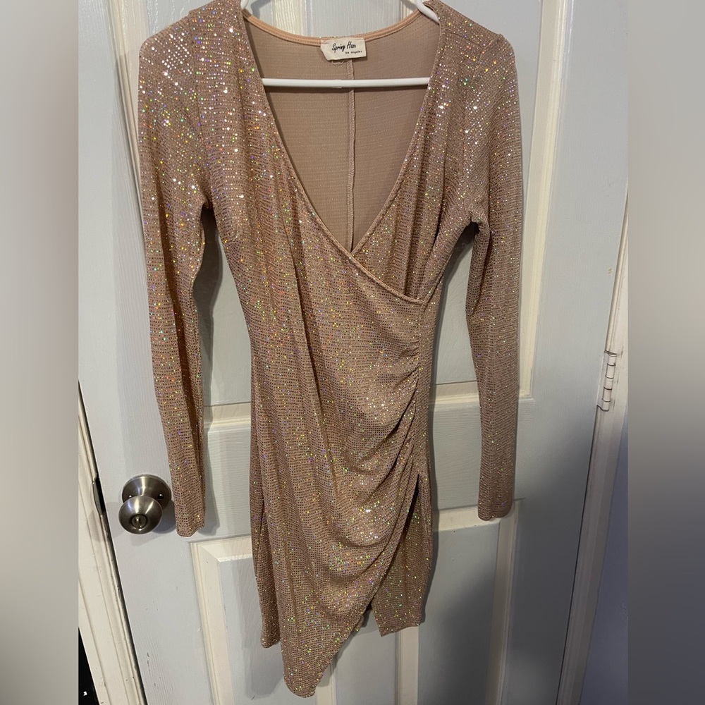 Gold sparkled long sleeve dress